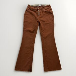 Frye And CO. Womens Button Fly Boot Cut Jeans High Rise Size 4 Cognac Brown